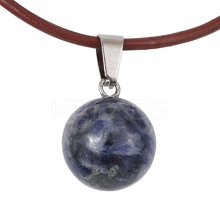 Natural Blue Spot Jasper Round Pendant Necklaces NJEW-JN04478-03-1