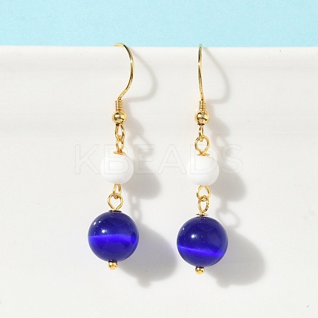 Electroplated 304 Stainless Steel Cat Eye Dangle Earrings EJEW-Z129-14G-02-1