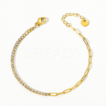 304 Stainless Steel Micro Pave Cubic Zirconia Link Bracelets FS-WGD7E2A-03-1