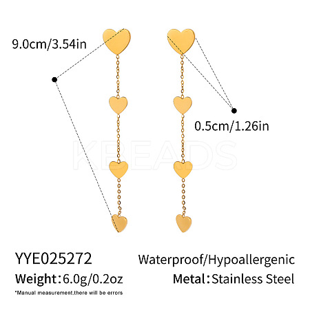 304 Stainless Steel Heart Dangle Stud Earrings for Women HI7031-2-1