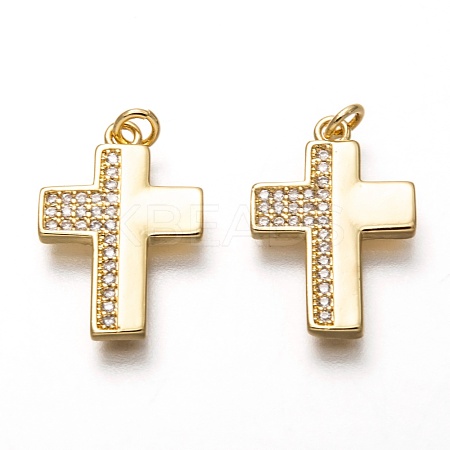 Brass Micro Pave Clear Cubic Zirconia Pendants ZIRC-B002-20G-1