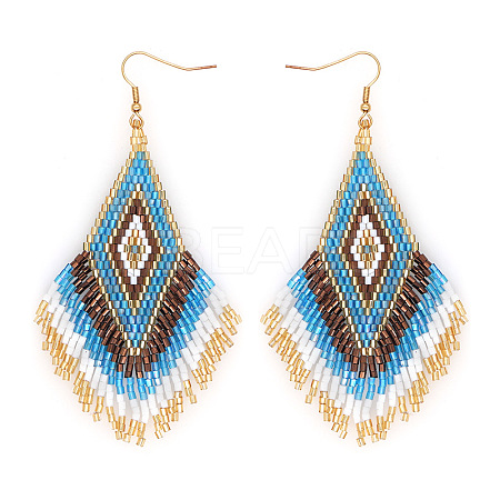Bohemian Handmade Glass Seed Beads Tassel Dangle Earrings CB9270-5-1