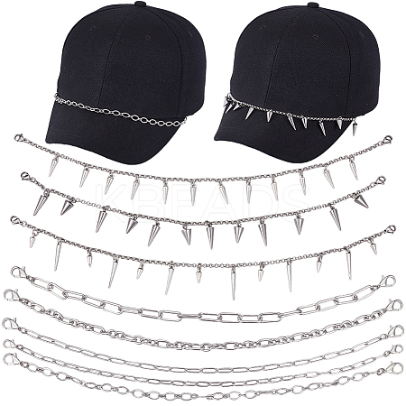 8Pcs 8 Styles Punk Style 304 Stainless Steel Rolo Chains & Alloy Cap Chain HJEW-SC0002-43-1
