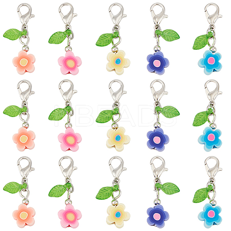 50Pcs Flower Handmade Polymer Clay Pendant Decorations HJEW-SC0001-66-1