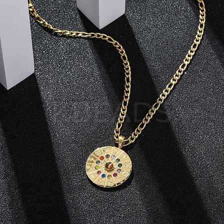 304 Stainless Steel Colorful Rhinestone Zodiac Pendant Necklaces for Women NJEW-U032-02G-1