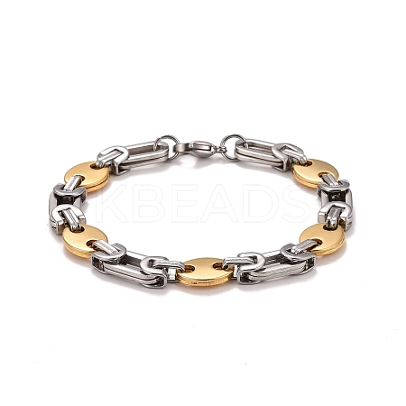 PVD Vacuum Plating 201 Stainless Steel Bean Link Chain Bracelets LS-STAS-E160-09GP-1
