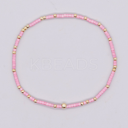 Bohemian Style Rainbow Glass & Brass Beaded Handmade Fashion Women's Bracelet QD2599-6-1