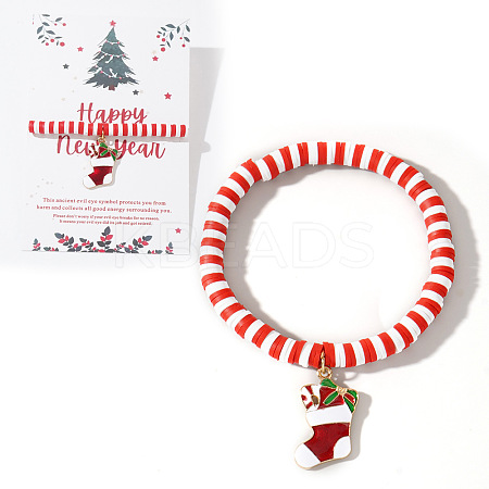 Elegant Christmas Handmade Polymer Clay Heishi Beaded Stretch Bracelets MV9996-39-1