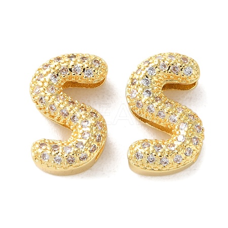 Rack Plating Brass Micro Pave Cubic Zirconia Slide Charms KK-C084-34G-S-1