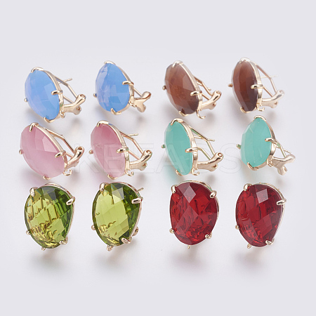 Faceted Glass Stud Earring Findings GLAA-F084-D-1