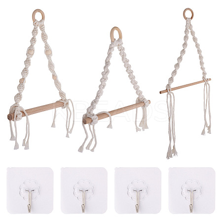 3Pcs 3 Styles Handmade Cotton with Polyester Rope Woven and Wooden Toilet Paper Holder HJEW-CF0001-10-1