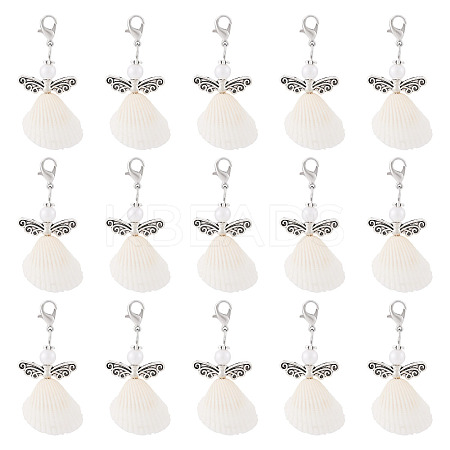Angel Shell & Acrylic Pendant Decorations HJEW-TA00198-1