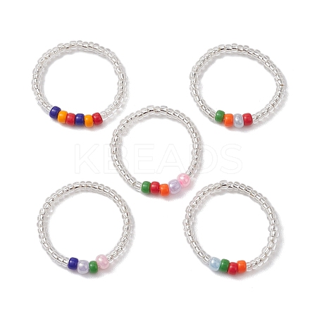 5Pcs Glass Seed Beads Stretch Rings for Women RJEW-JR00734-1