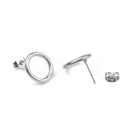 304 Stainless Steel Ring Stud Earrings for Women EJEW-WH0012-001-1