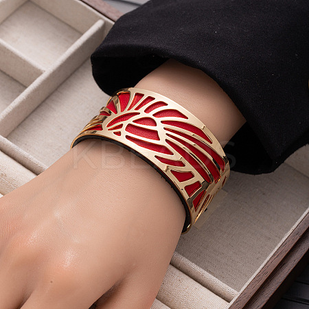 Sun 304 Stainless Steel & Imitation Leather Cuff Bangles FS-WGE67E3-04-1