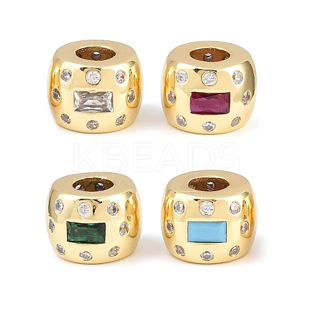Brass Micro Pave Cubic Zirconia European Beads KK-C162-058G-1