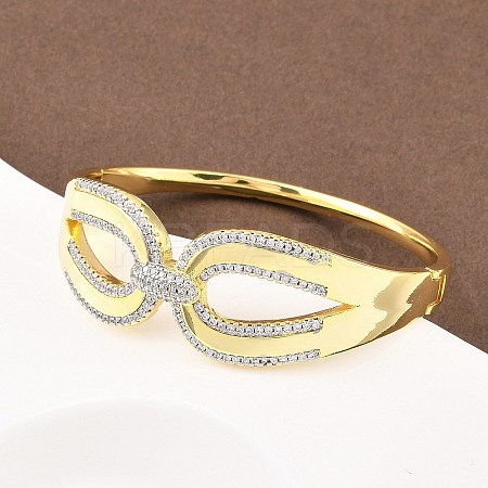 Brass Micro Pave Clear Cubic Zirconia Bangles for Women BJEW-D368-02G-1