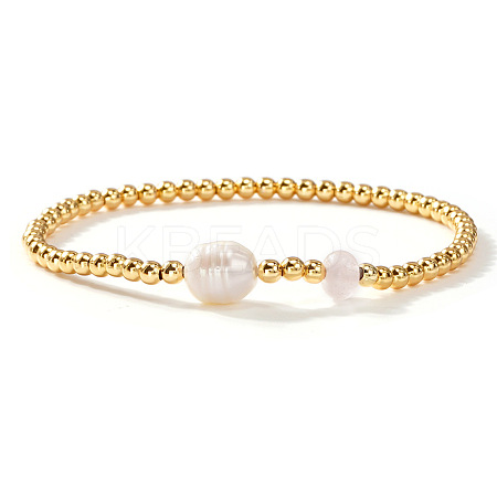 Brass & Imitation Pearl Beads Stretch Bracelets for Women DR0558-9-1