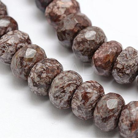 Faceted Natural Brown Snowflake Obsidian Rondelle Beads Strands G-K090-06-1