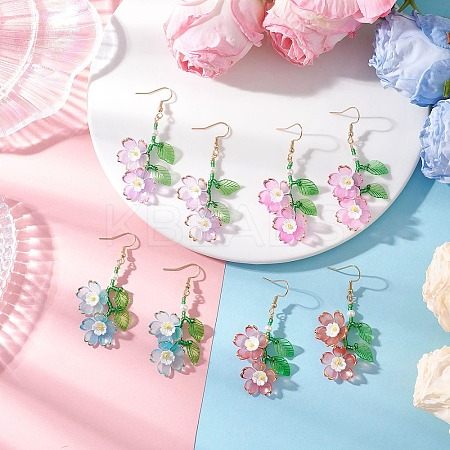 Acrylic Flower Dangle Earrings EJEW-MZ00588-1