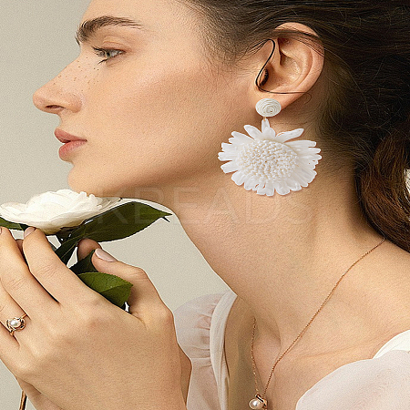 1 Pair 925 Sterling Silver Flower Dangle Stud Earrings EJEW-LP0007-097-1