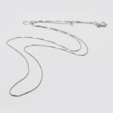 Anti-Tarnish Rhodium Plated 925 Sterling Silver Box Chain Necklaces STER-F039-40cm-13P-1