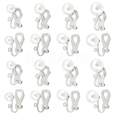 24Pcs 4 Size 304 Stainless Steel Clip-on Earring Findings with Imitation Pearl Plastic Beaded STAS-UN0054-73-1