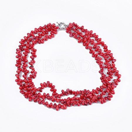 Sea Bamboo Coral(Imitation Coral) Beaded Multi-strand Necklaces NJEW-S414-53-1