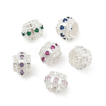 Brass Micro Pave Cubic Zirconia European Beads KK-P297-01S-1