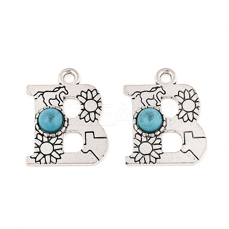 Synthetic Turquoise & Alloy Pendants PALLOY-H146-01AS-B-1