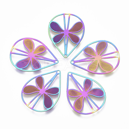 Ion Plating(IP) 304 Stainless Steel Filigree Pendants STAS-T057-07-1