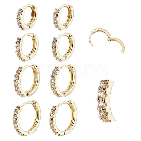 8Pcs 4 Styles Brass Clear Cubic Zirconia Hoop Earrings EJEW-DR0001-02G-1
