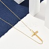 Ion Plating(IP) 304 Stainless Steel Religion Cross Pendant Cable Chain Necklaces for Women NJEW-P320-07G-3