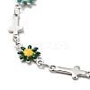 Enamel Flower & Cross Link Chain Bracelet BJEW-C023-01P-01-2