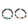 2Pcs Dyed Synthetic Turquoise & Natural & Lava Rock & Coconut & Sea Shell Beads Stretch Bracelets for Women BJEW-JB13198-2