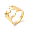 Ion Plating(IP) 304 Stainless Steel Hand Heart Open Cuff Ring for Women RJEW-K245-45G-3