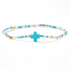 Bohemian Cross Charm Glass Seed Bead & Brass Beads Stretch Bracelet for Women SA4132-8-1