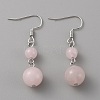 Natural Rose Quartz Round Beaded Dangle Earrings EJEW-WH0001-11K-1