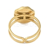 Ion Plating(IP) 304 Stainless Steel Enamel Flat Round with Flower Cuff Finger Rings RJEW-L107-067G-02-3