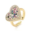 Heart Brass Micro Pave Cubic Zirconia Cuff Rings for Women RJEW-A069-12G-04-4
