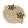 Rack Plating Brass Micro Pave Clear Cubic Zirconia Flat Round Connector Charms KK-A234-040G-02-2