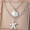 Bohemian Styles 304 Stainless Steel Starfish and Shell Shape Pendant Double Layer Necklaces for Women LS-NJEW-F343-01P-3