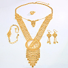 Luxury Alloy Hollow Round & Leaf Bracelets & Earrings & Necklaces & Rings Sets for Women EN7968-4
