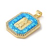 Rack Plating Brass Micro Pave Cubic Zirconia with Synthetic Opal Pendants KK-D088-23G-3