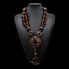 Boho Coconut & Wood Handmade Ethnic Donut Pendant Long Tassel Beaded Necklaces for Beach Vacation WGD9A0D-03-1