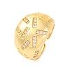 Brass Micro Pave Clear Cubic Zirconia Wide Cuff Rings for Women RJEW-U047-32G-4