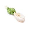 4Pcs 4 Styles Natural Cowrie Shell & Dyed Synthetic Turquoise Turtle Copper Wire Wrapped Pendants PALLOY-JF04035-03-4