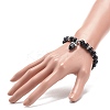 Natural Obsidian Round Beaded Stretch Bracelet with Bullet Charms BJEW-JB09018-05-3