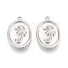 304 Stainless Steel Oval with Sea House Pendants STAS-T069-47P-1