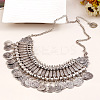 Tibetan Style Alloy Turkish Coin Tassel Chunky Bib Necklaces for Women FS-WG4760A-01-1